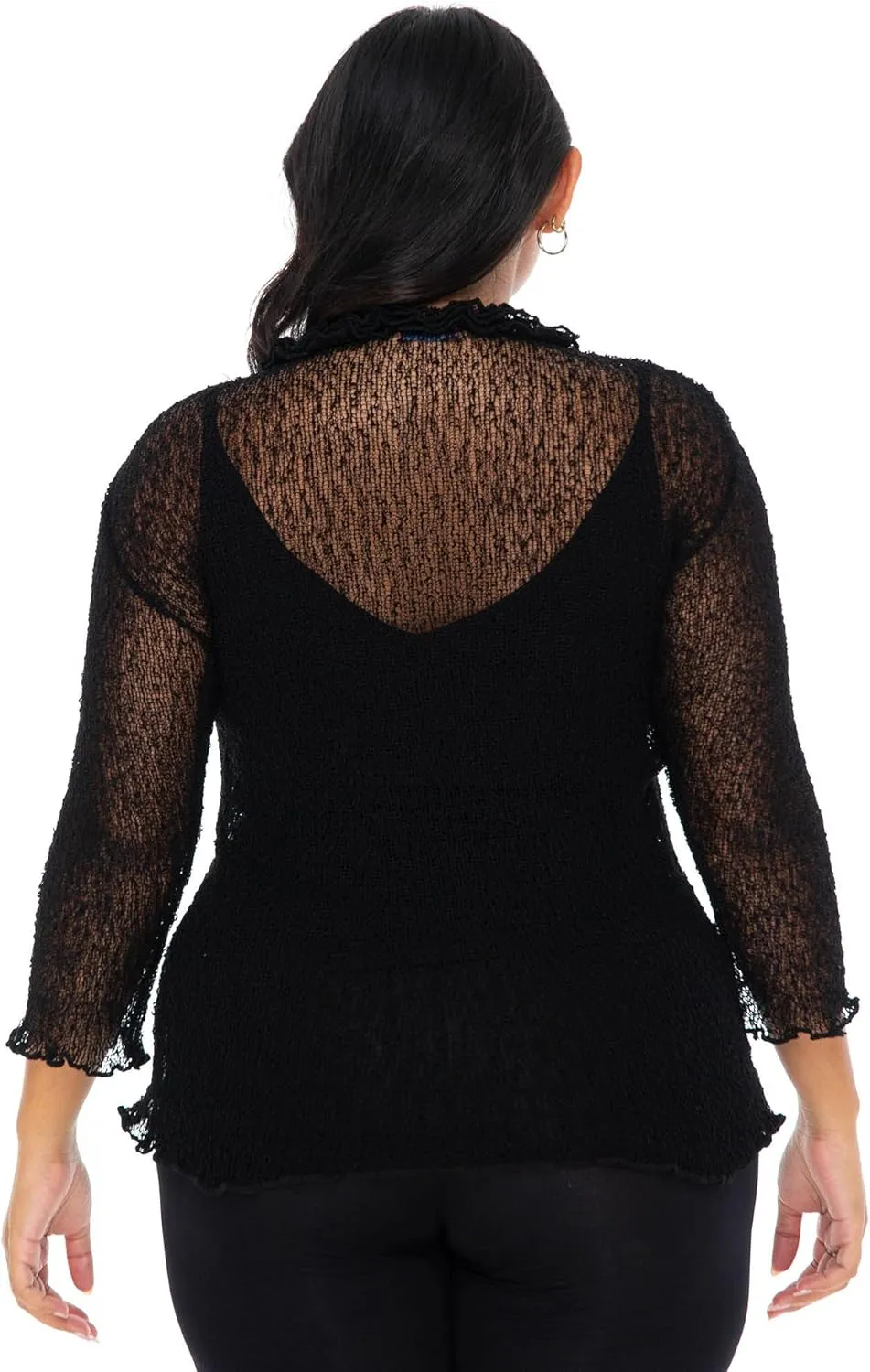 SHU-SHI Womens Plus Size Ruffle Shrug Tie Top Open Front Cardigan Lightweight Knit XL 2X 3X 4X Bolero Sweater