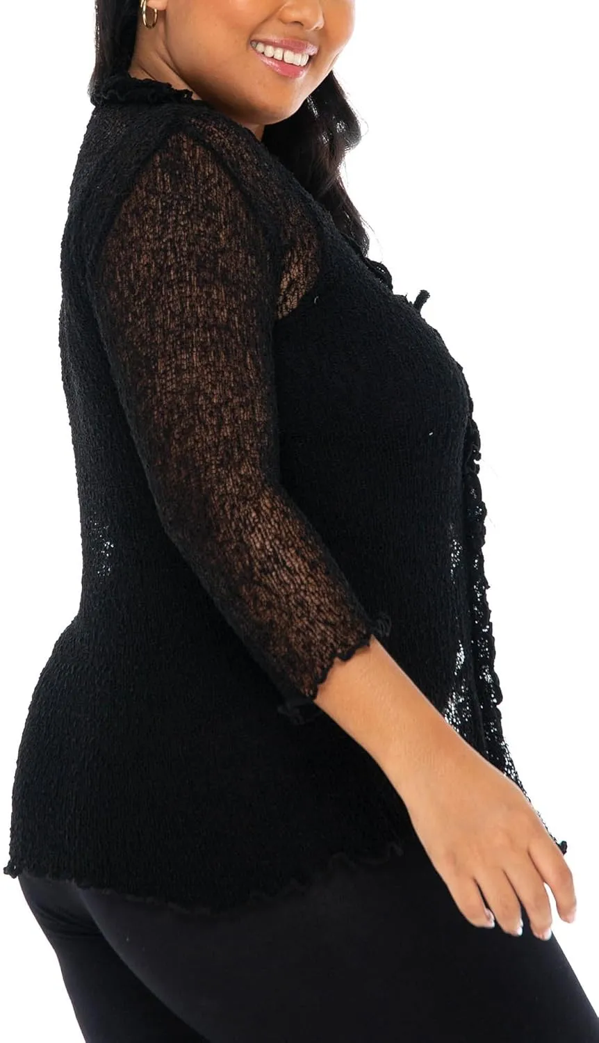 SHU-SHI Womens Plus Size Ruffle Shrug Tie Top Open Front Cardigan Lightweight Knit XL 2X 3X 4X Bolero Sweater