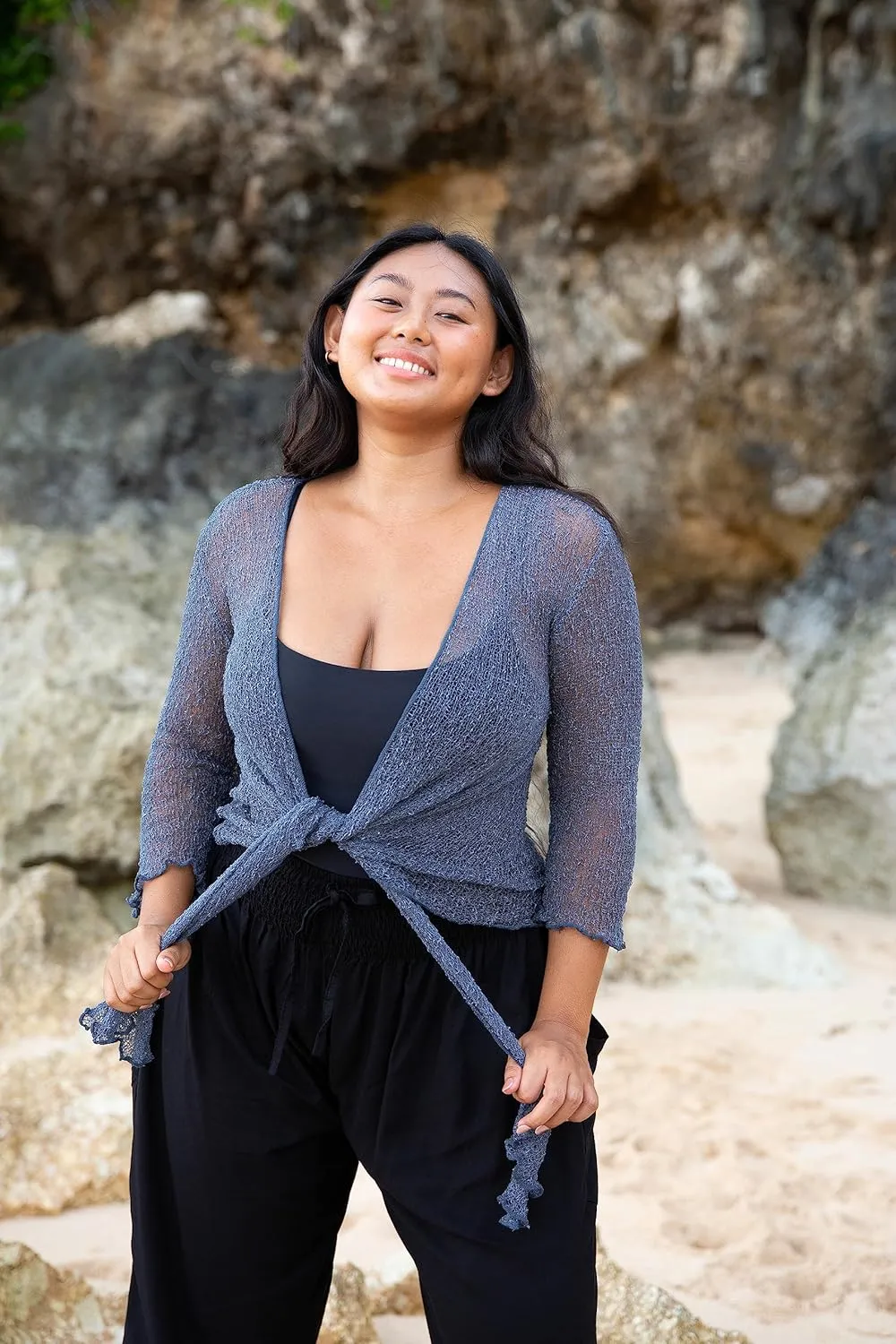 SHU-SHI Womens Plus Size Sheer Shrug Tie Top Open Front Cardigan Lightweight Knit Bolero XL 2X 3X 4X