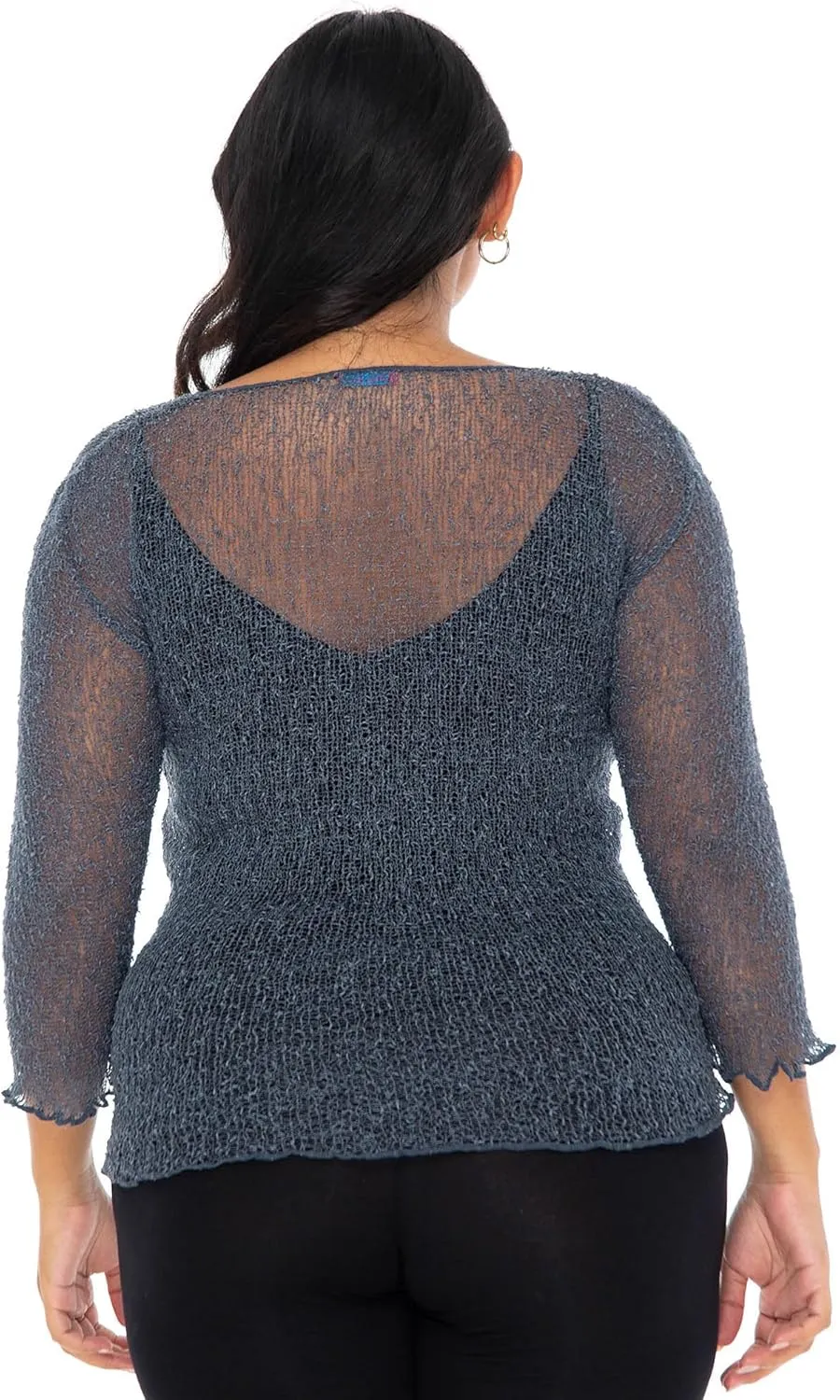 SHU-SHI Womens Plus Size Sheer Shrug Tie Top Open Front Cardigan Lightweight Knit Bolero XL 2X 3X 4X
