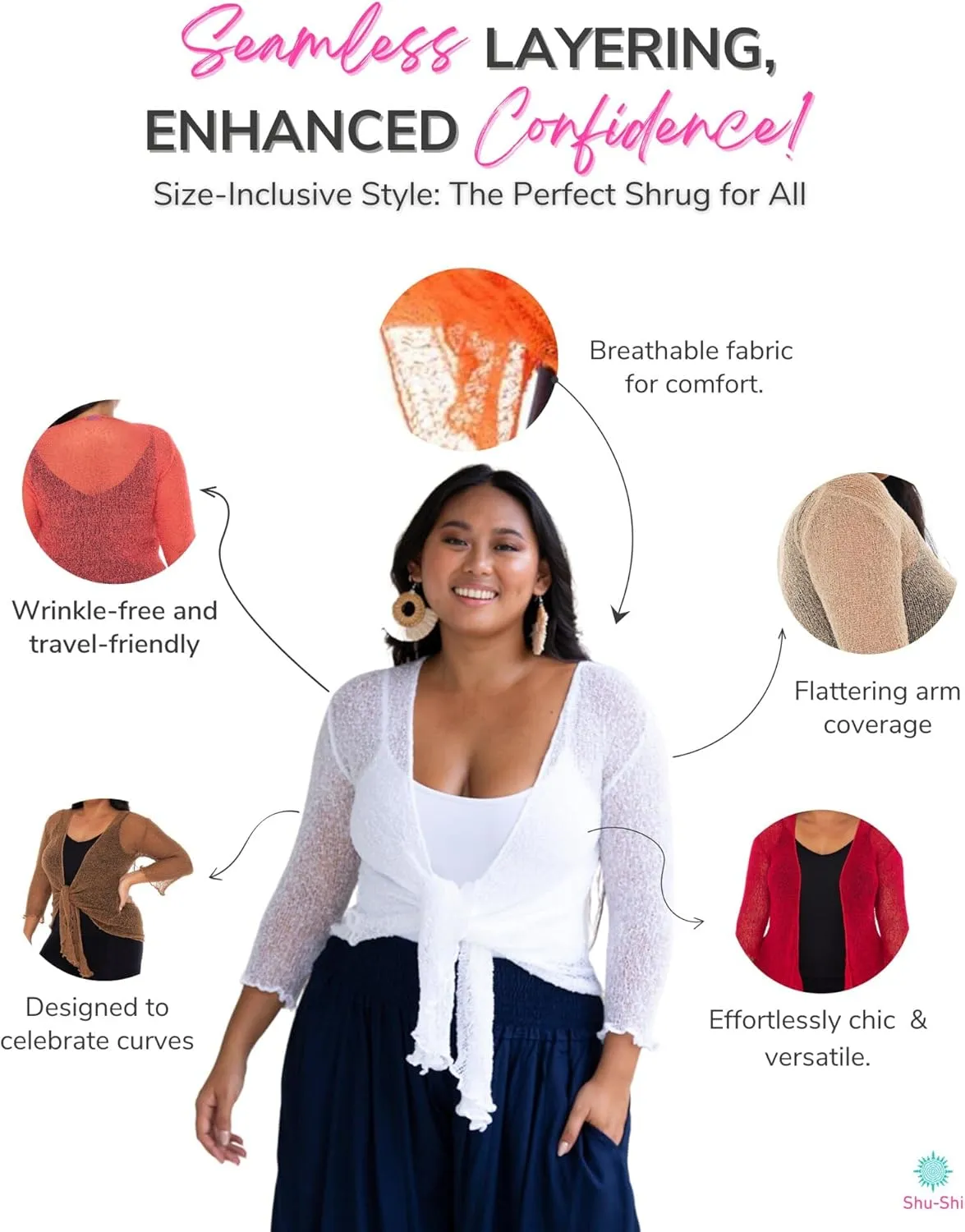 SHU-SHI Womens Plus Size Sheer Shrug Tie Top Open Front Cardigan Lightweight Knit Bolero XL 2X 3X 4X