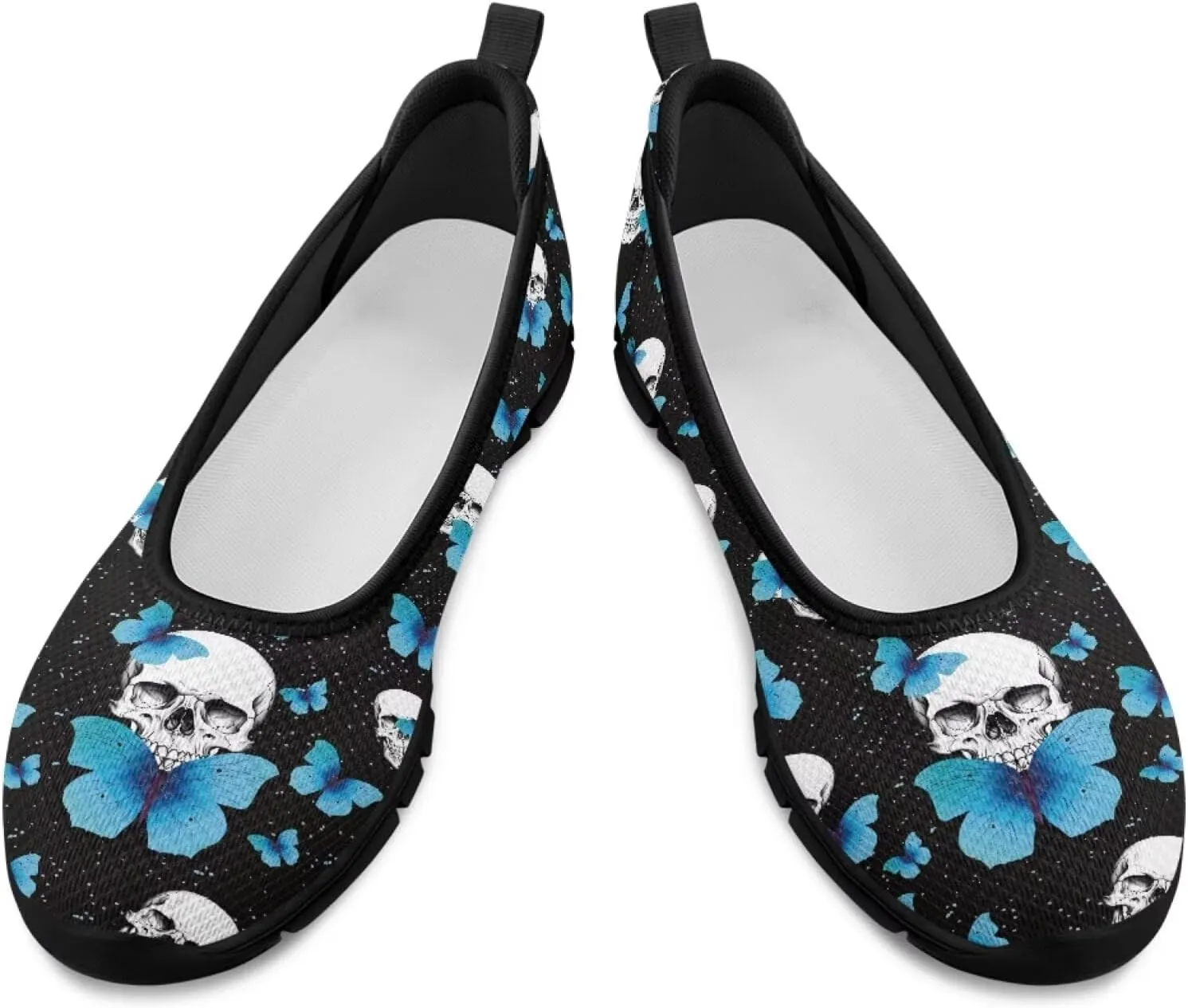 Skull Loafers for Women Dressy Sneakers Floral Slip On Low Cut Tennis Shoes Flats Breathable Mesh Tennis Shoe for Party Travel Comfort Sneaker