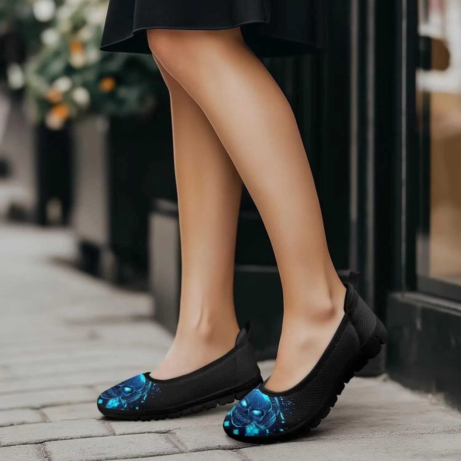 Skull Loafers for Women Dressy Sneakers Floral Slip On Low Cut Tennis Shoes Flats Breathable Mesh Tennis Shoe for Party Travel Comfort Sneaker