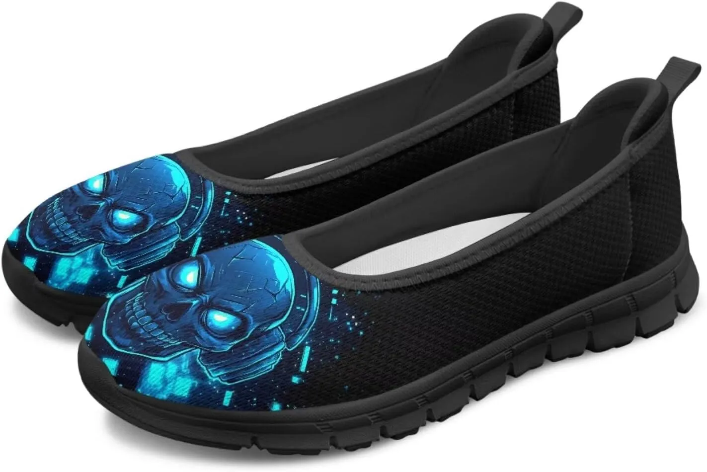 Skull Loafers for Women Dressy Sneakers Floral Slip On Low Cut Tennis Shoes Flats Breathable Mesh Tennis Shoe for Party Travel Comfort Sneaker