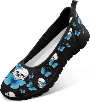 Skull Loafers for Women Dressy Sneakers Floral Slip On Low Cut Tennis Shoes Flats Breathable Mesh Tennis Shoe for Party Travel Comfort Sneaker