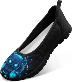 Skull Loafers for Women Dressy Sneakers Floral Slip On Low Cut Tennis Shoes Flats Breathable Mesh Tennis Shoe for Party Travel Comfort Sneaker