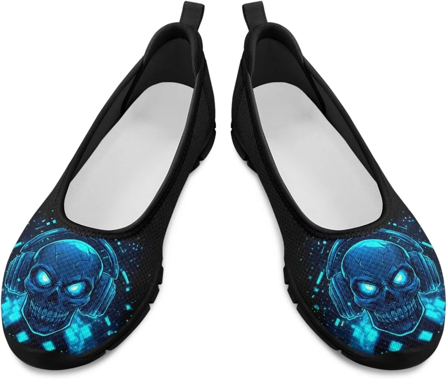 Skull Loafers for Women Dressy Sneakers Floral Slip On Low Cut Tennis Shoes Flats Breathable Mesh Tennis Shoe for Party Travel Comfort Sneaker