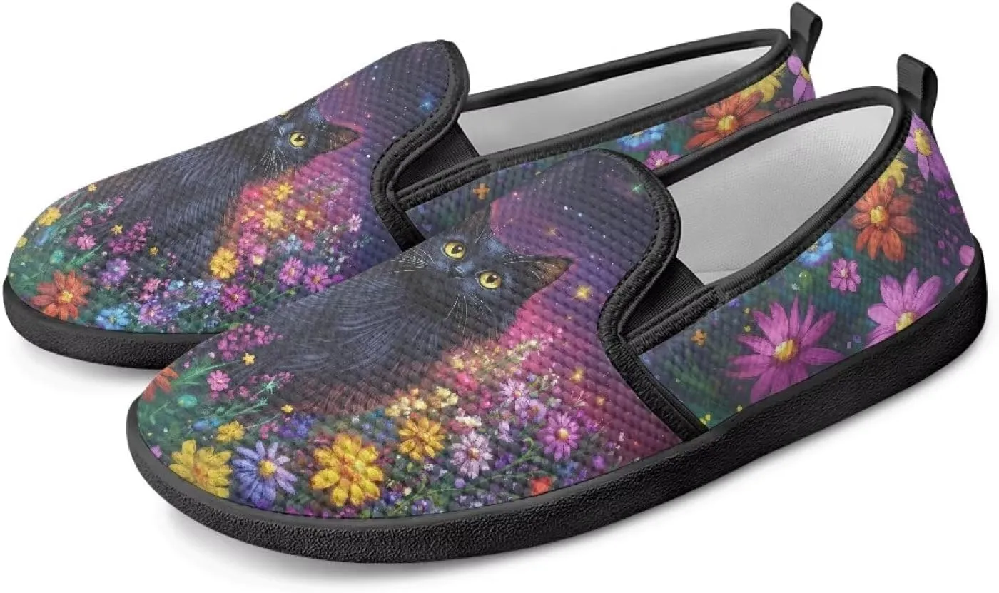 Slip On Casual Flats for Women Breathable Loafers Wide Toe Walking Shoes Laides Fashion Round Toe Art Painted Travel Shoes SizeUS 6-11