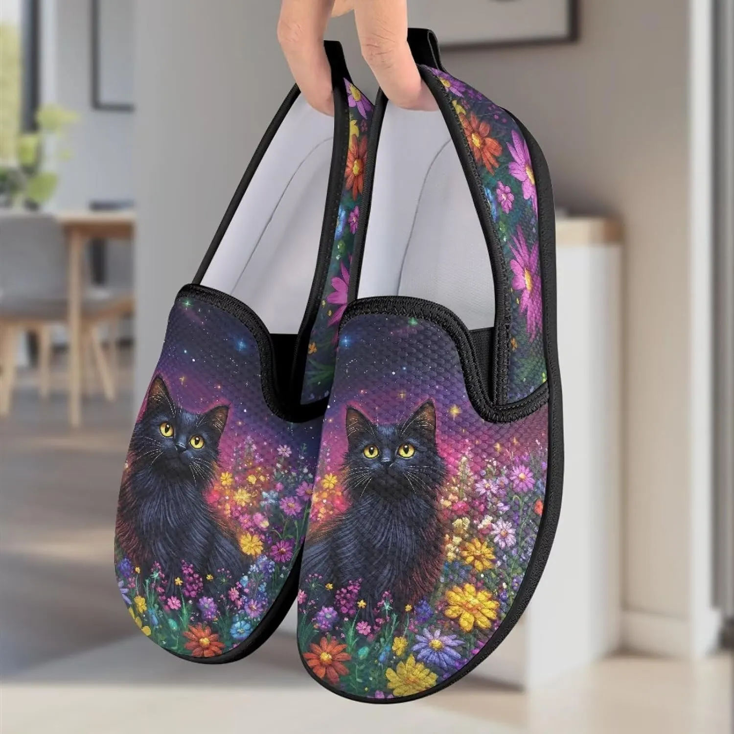 Slip On Casual Flats for Women Breathable Loafers Wide Toe Walking Shoes Laides Fashion Round Toe Art Painted Travel Shoes SizeUS 6-11