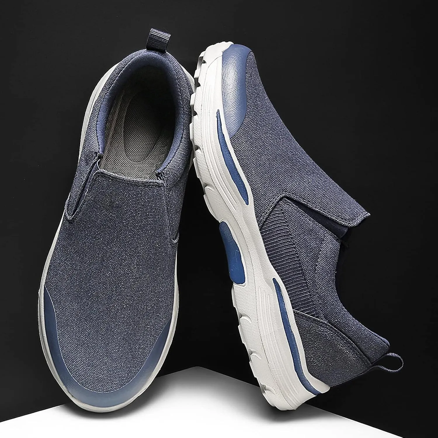 SNEKARMIN Men's Spring/Autumn Canvas Loafers - Comfortable Breathable Driving Shoes, Grey