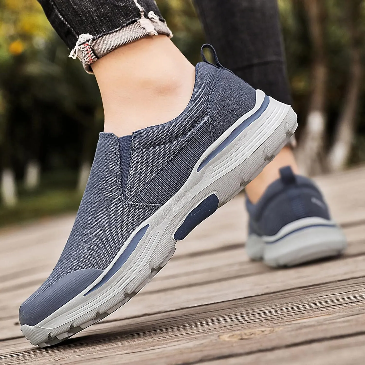 SNEKARMIN Men's Spring/Autumn Canvas Loafers - Comfortable Breathable Driving Shoes, Grey