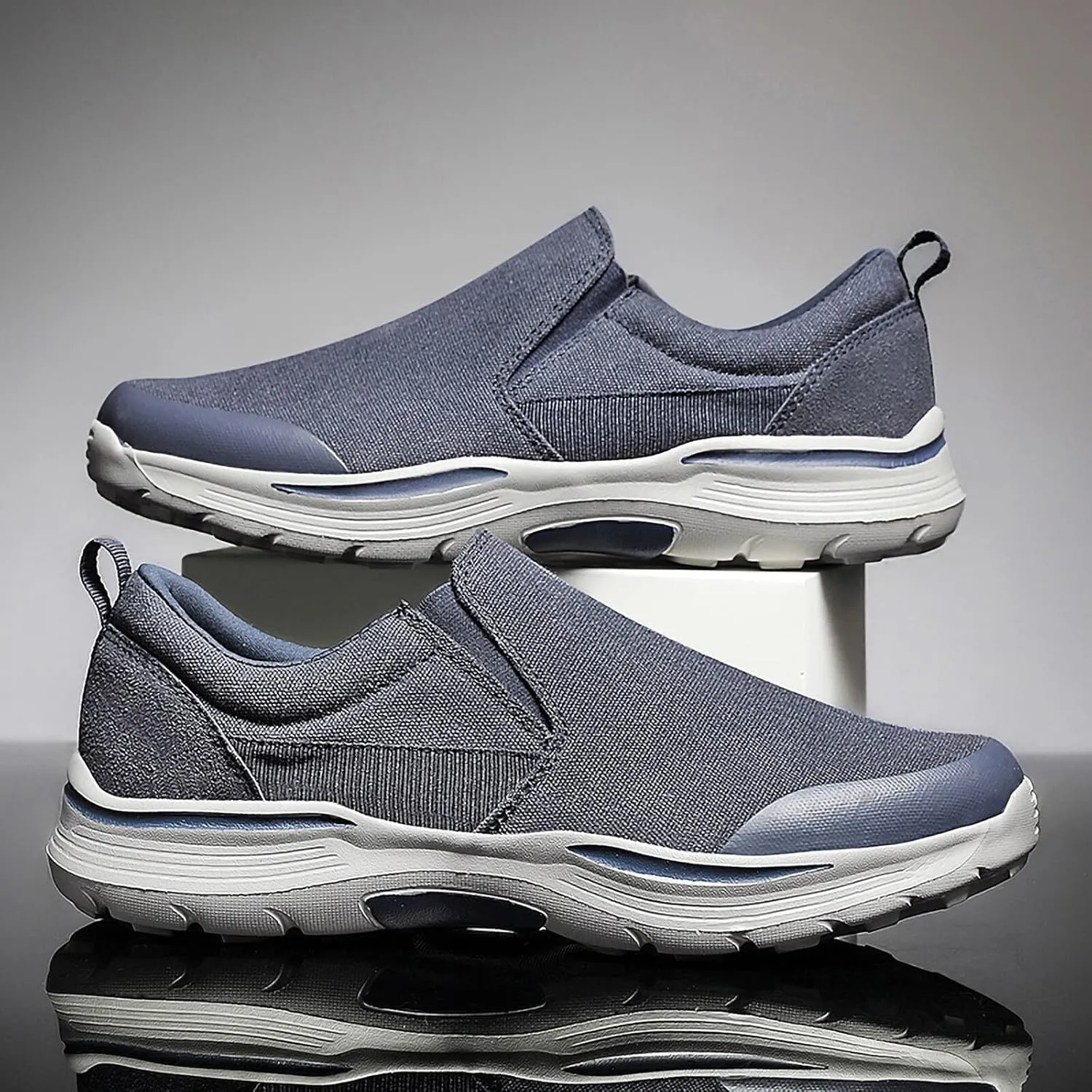 SNEKARMIN Men's Spring/Autumn Canvas Loafers - Comfortable Breathable Driving Shoes, Grey