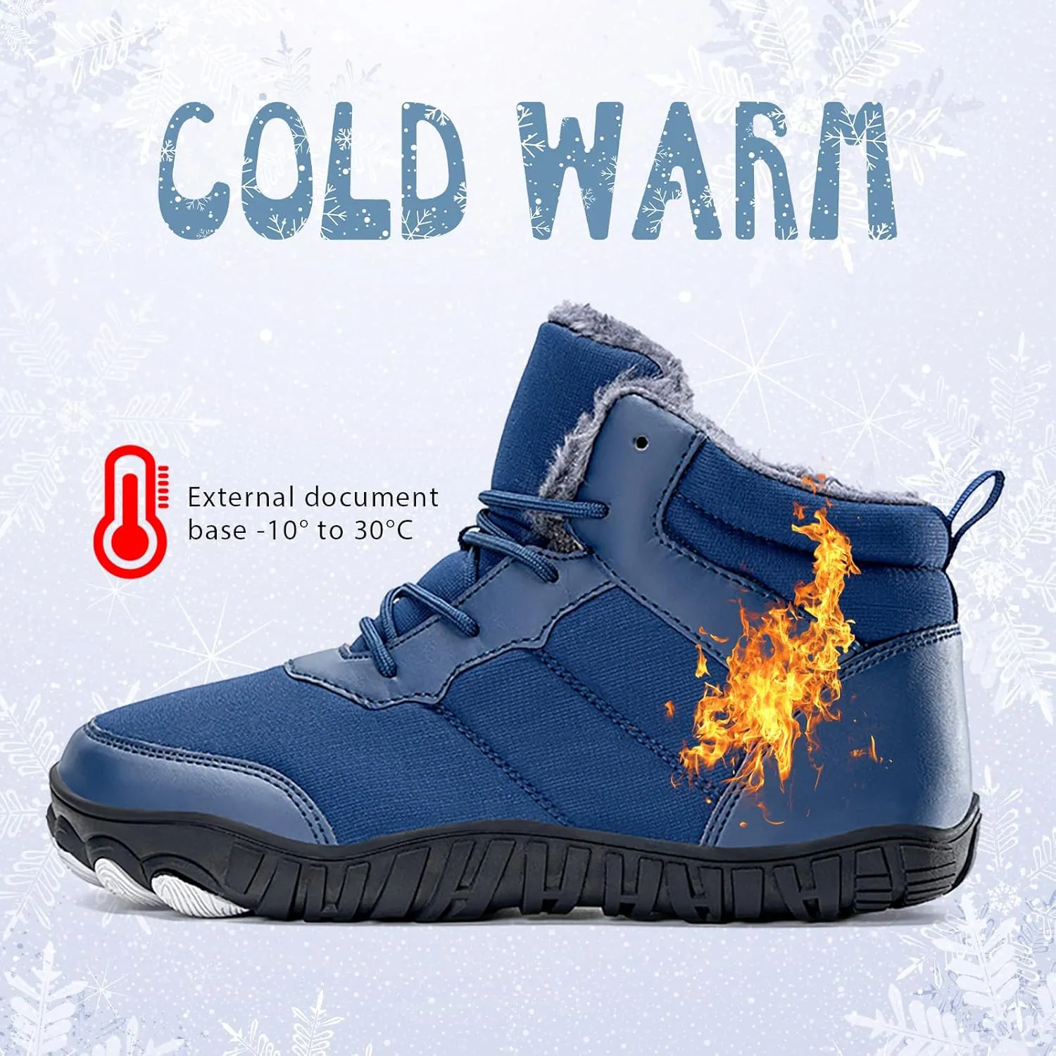 Snow Boots Mens Waterproof Winter Boots Wide Toe Box Snow Boots Fur Lined Booties Non-Slip Lightweight Winter Shoes