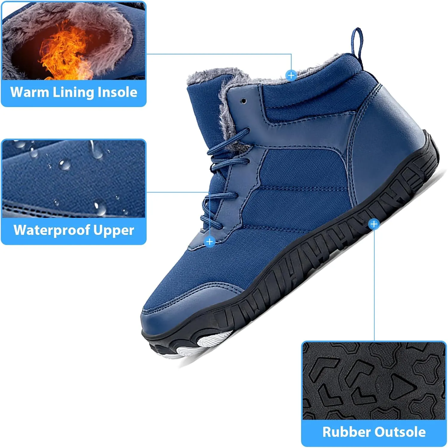 Snow Boots Mens Waterproof Winter Boots Wide Toe Box Snow Boots Fur Lined Booties Non-Slip Lightweight Winter Shoes