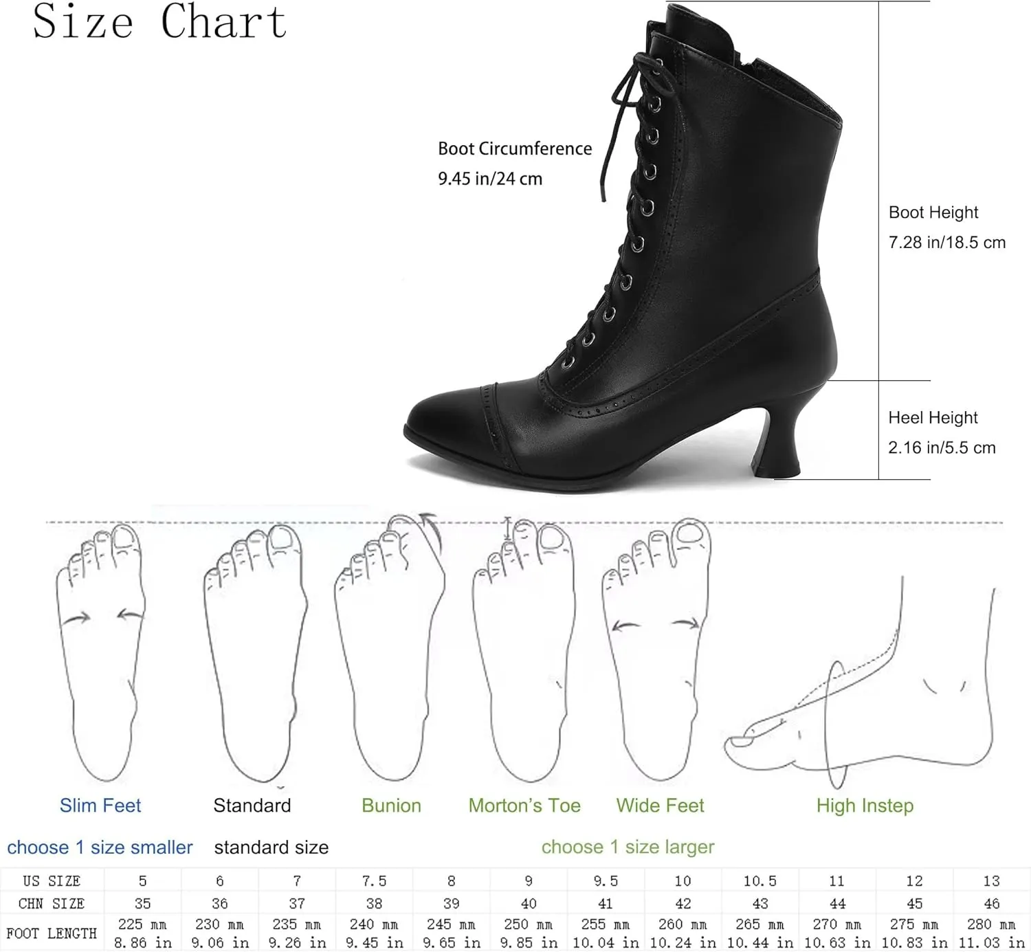 SO SIMPOK Victorian Ankle Boots for Women - Vintage Granny Boots Lace Up - Pointed Toe Booties Low Heel - Mid Calf Boots with Zipper