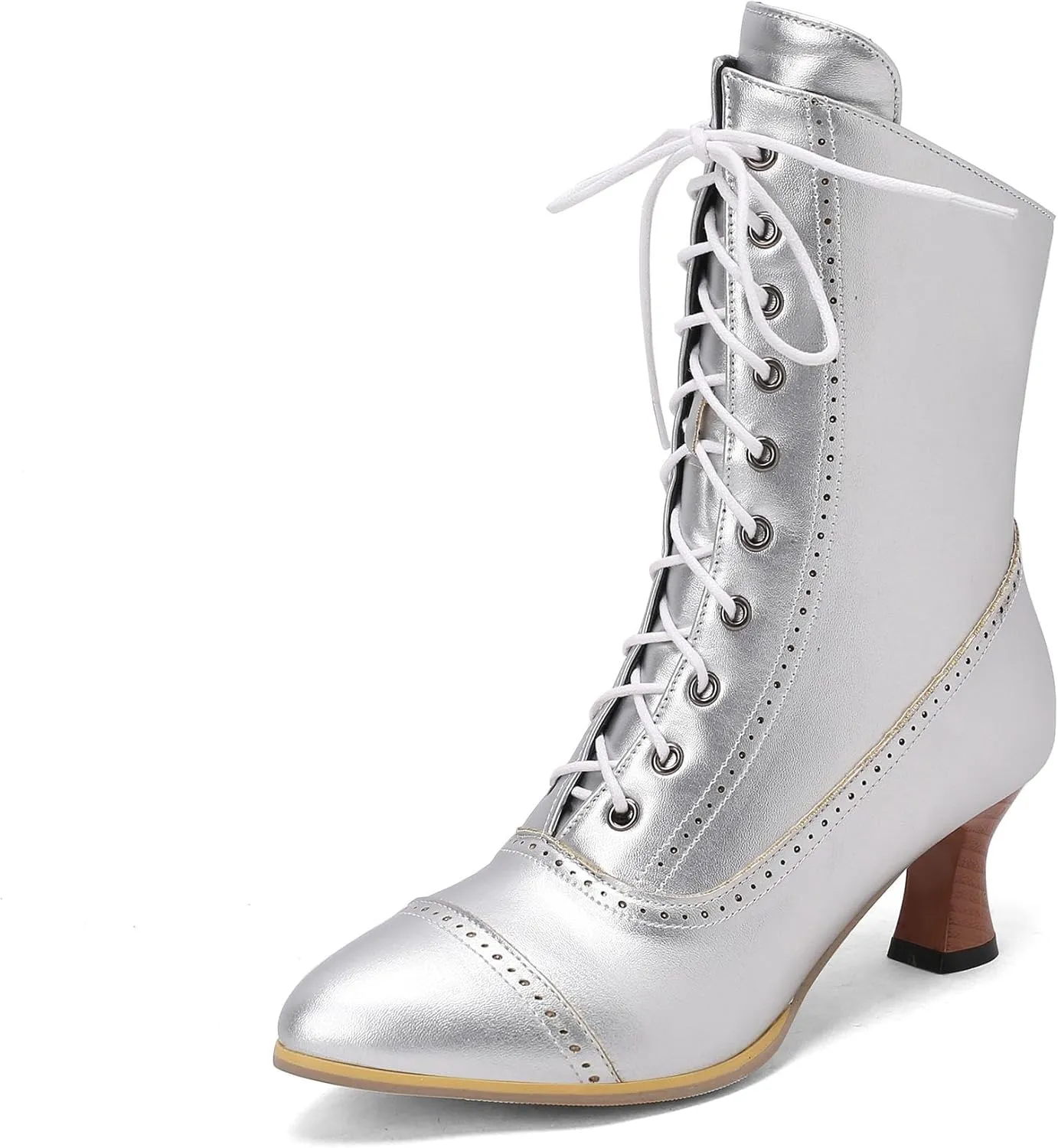 SO SIMPOK Victorian Ankle Boots for Women - Vintage Granny Boots Lace Up - Pointed Toe Booties Low Heel - Mid Calf Boots with Zipper