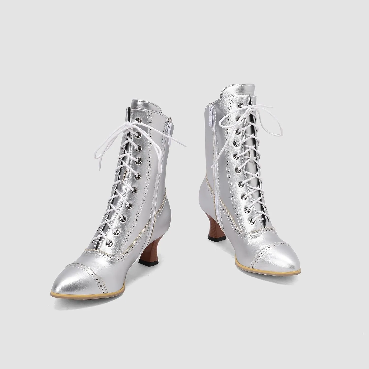 SO SIMPOK Victorian Ankle Boots for Women - Vintage Granny Boots Lace Up - Pointed Toe Booties Low Heel - Mid Calf Boots with Zipper