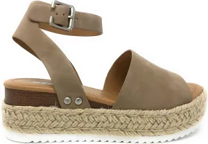 SODA Casual Espadrilles Trim Rubber Sole Flatform Studded Wedge Buckle Ankle Strap Open Toe Sandal (8 M US, Natural T)