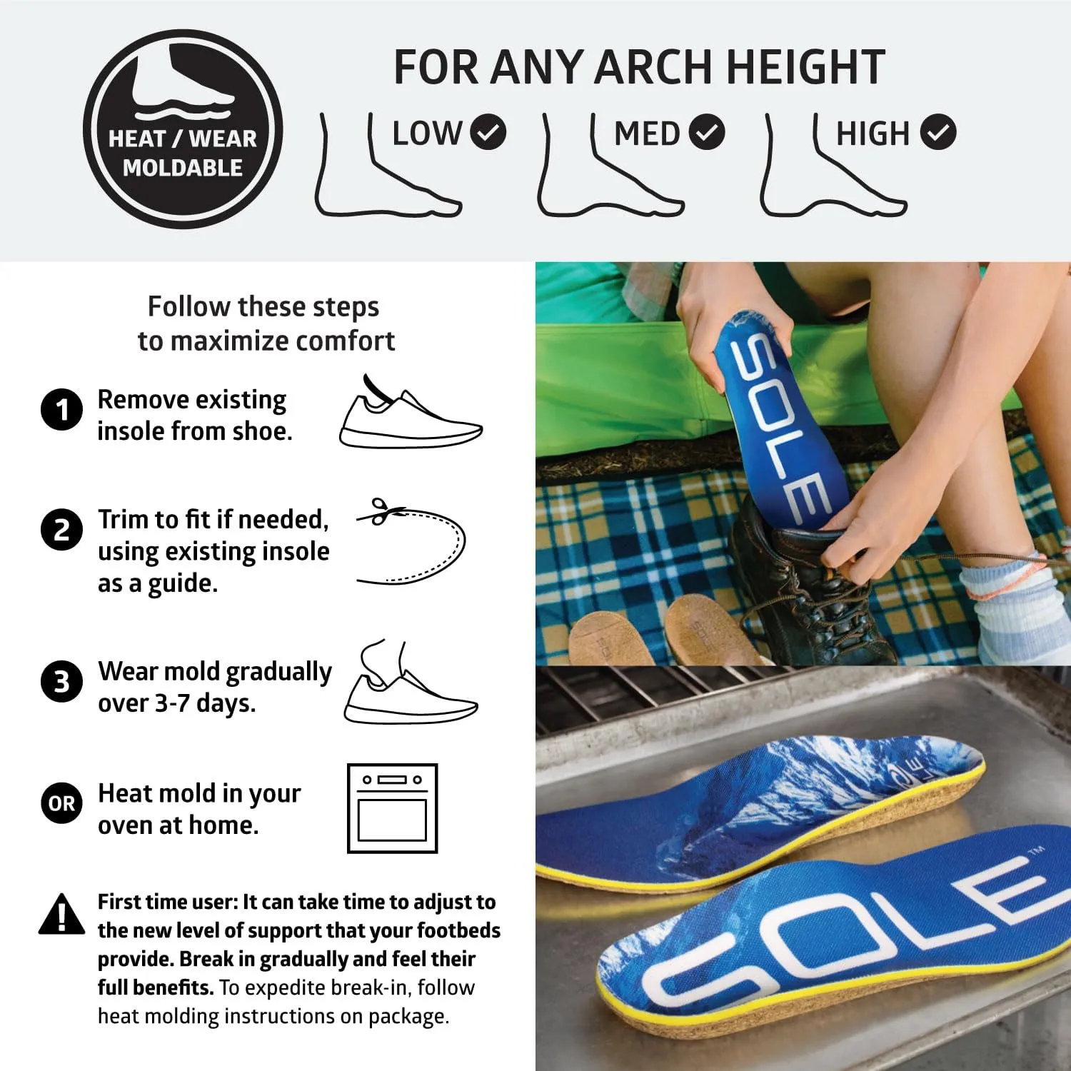 SOLE Performance Thick Plantar Fasciitis Insoles, Men & Women - Arch Support Inserts for Foot Health and Heel Pain Relief, Orthotic Shoe Inserts - Multiple Sizes