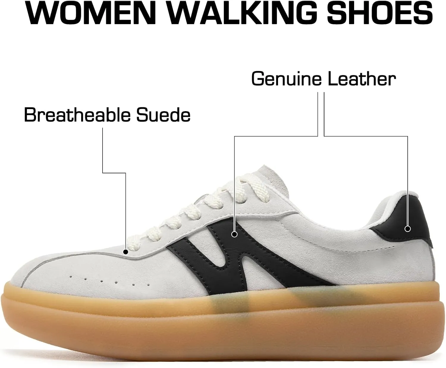 somiliss Sneakers for Women Genuine Leather Suede Upper Non-Slip TPR Outsole Tennis Walking Shoes for Women Fashion Sneakers