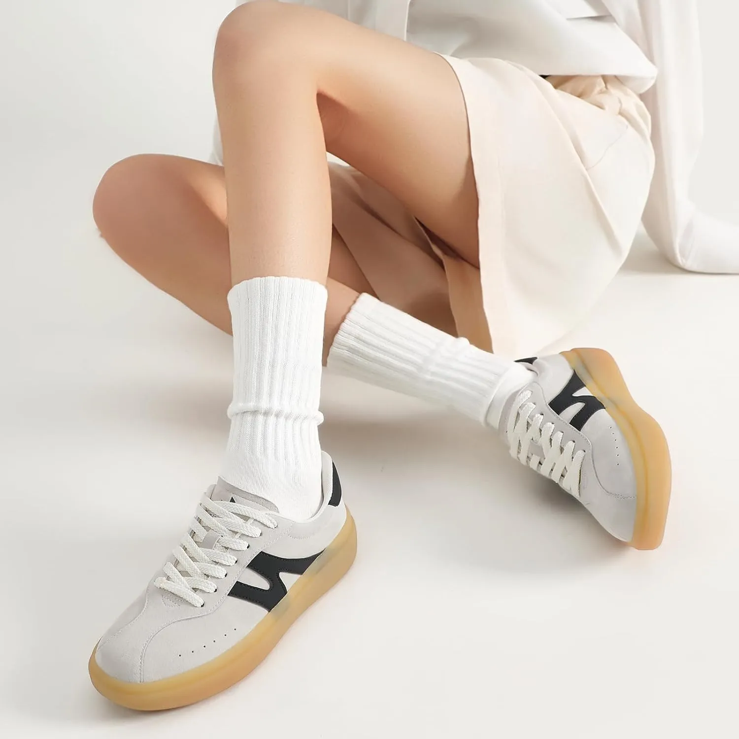somiliss Sneakers for Women Genuine Leather Suede Upper Non-Slip TPR Outsole Tennis Walking Shoes for Women Fashion Sneakers