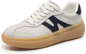 somiliss Sneakers for Women Genuine Leather Suede Upper Non-Slip TPR Outsole Tennis Walking Shoes for Women Fashion Sneakers