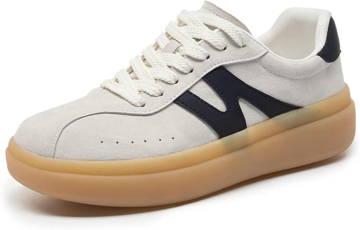 somiliss Sneakers for Women Genuine Leather Suede Upper Non-Slip TPR Outsole Tennis Walking Shoes for Women Fashion Sneakers
