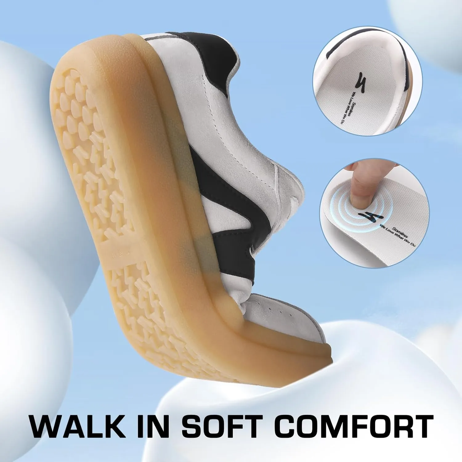 somiliss Sneakers for Women Genuine Leather Suede Upper Non-Slip TPR Outsole Tennis Walking Shoes for Women Fashion Sneakers