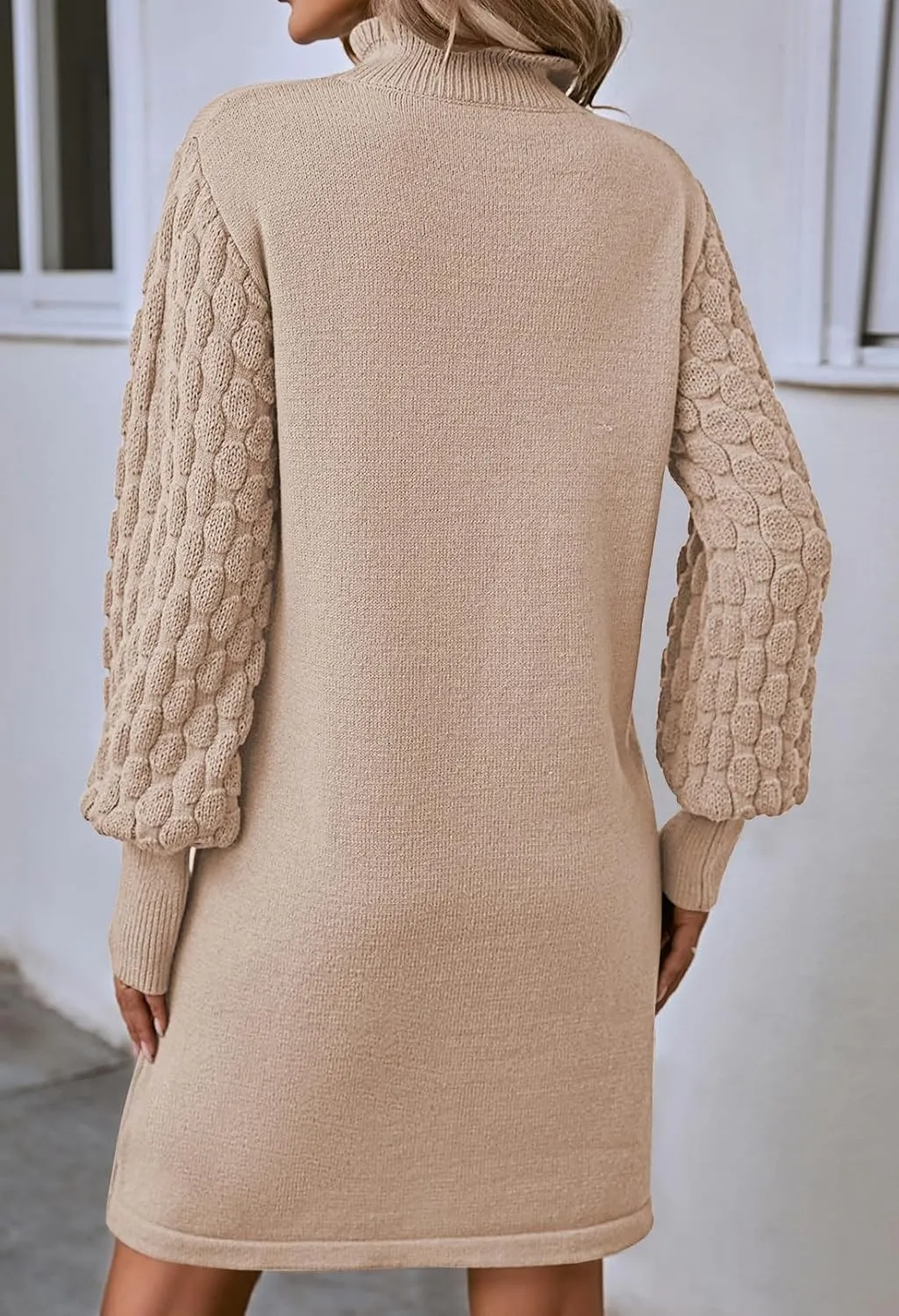 Sovoyontee Women's 2024 Fall Long Sleeve Mock Neck Sweater Dress Casual Loose Ribbed Knit Mini Short Pullover Dresses