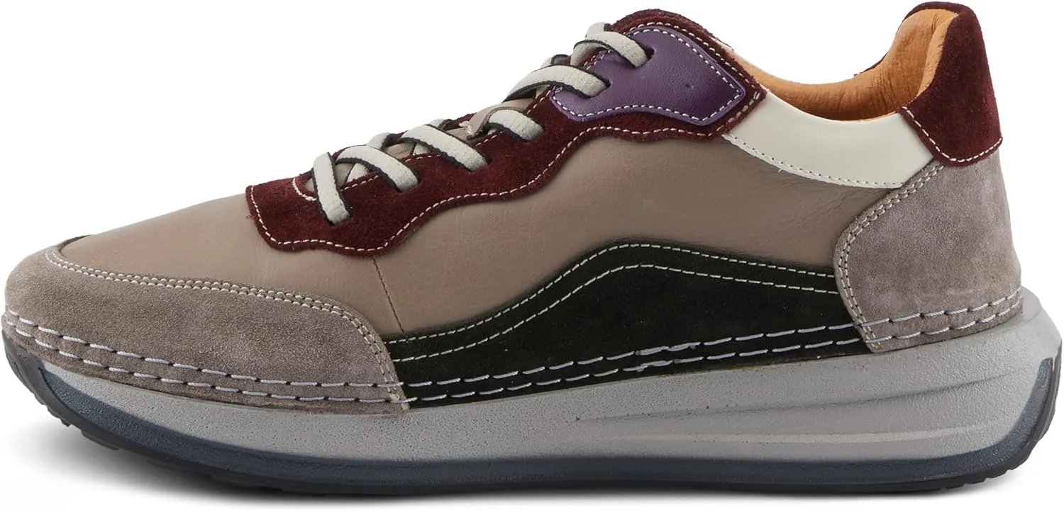Spring Step Women's Booker Sneakers with Premium Leathers, Geometric Pattern, and Removable Insoles