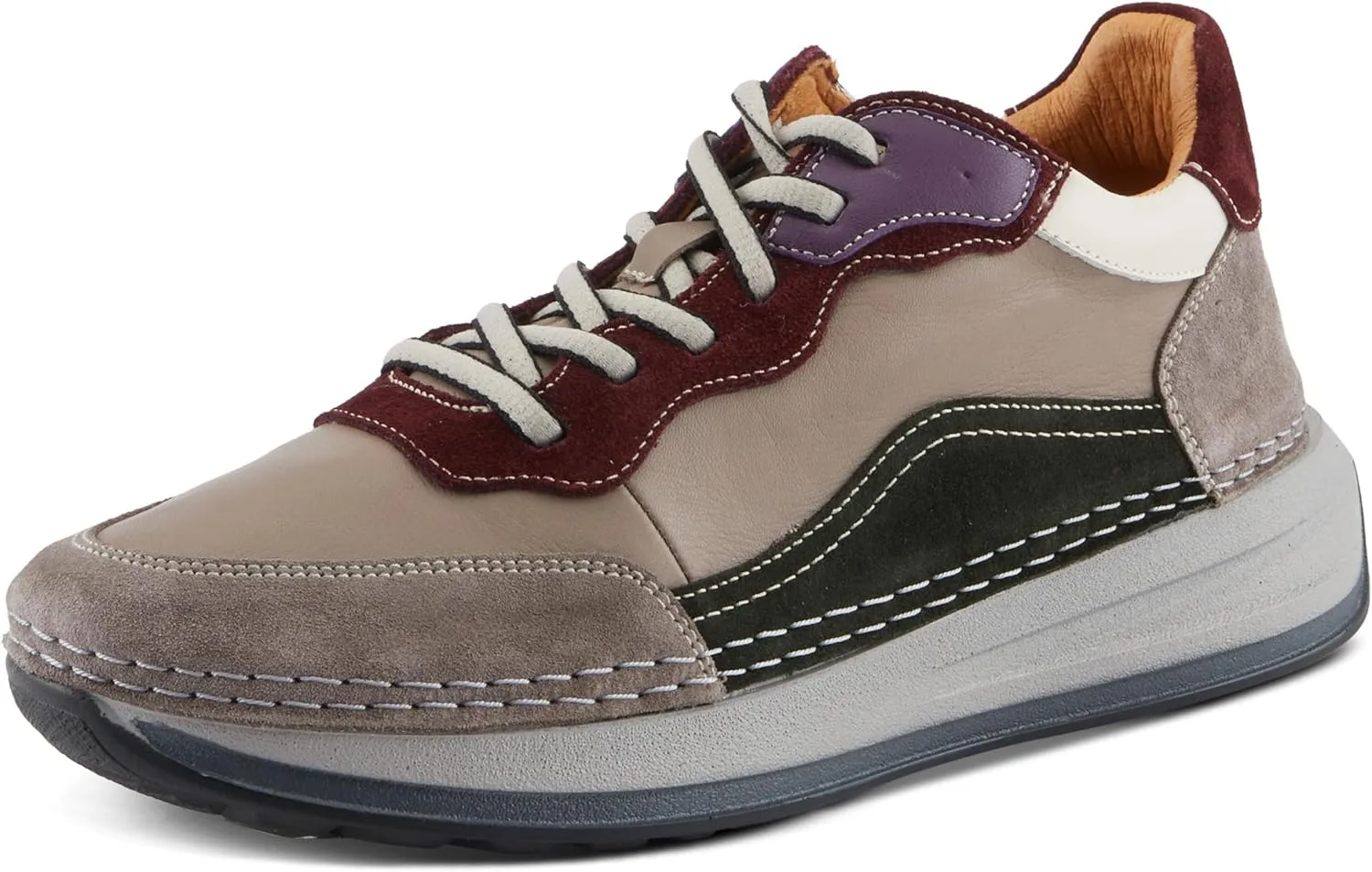 Spring Step Women's Booker Sneakers with Premium Leathers, Geometric Pattern, and Removable Insoles
