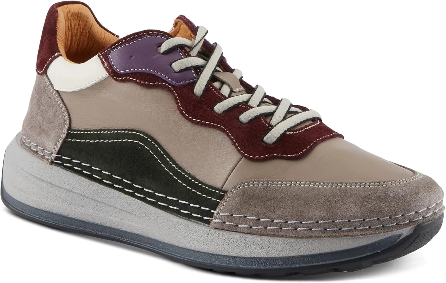 Spring Step Women's Booker Sneakers with Premium Leathers, Geometric Pattern, and Removable Insoles