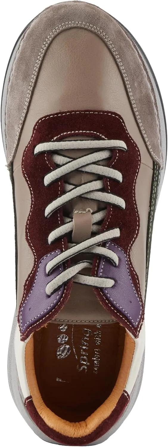 Spring Step Women's Booker Sneakers with Premium Leathers, Geometric Pattern, and Removable Insoles