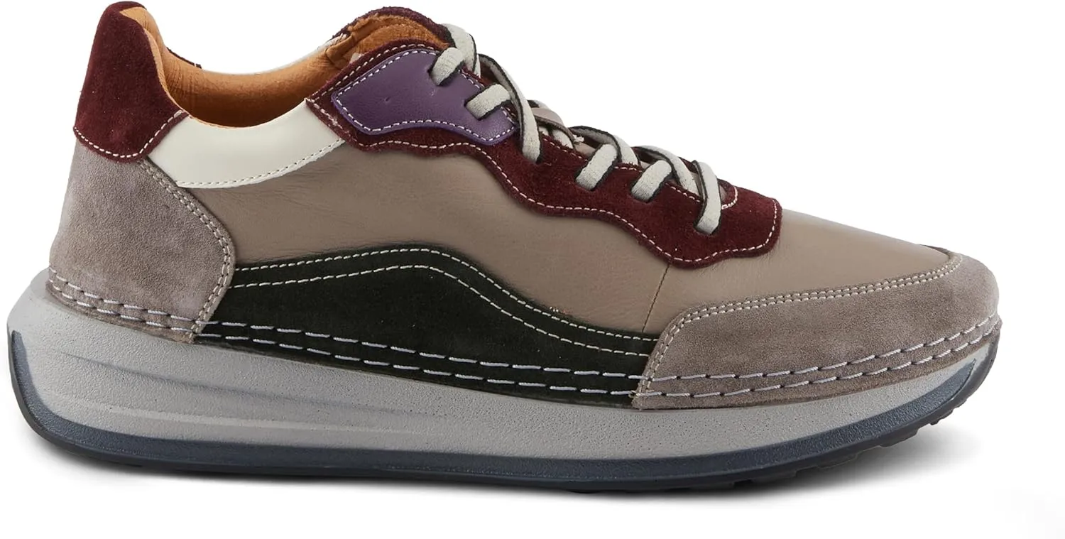 Spring Step Women's Booker Sneakers with Premium Leathers, Geometric Pattern, and Removable Insoles