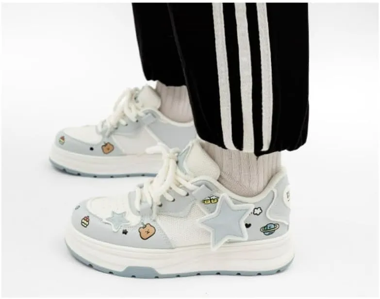 Star Print Women's Shoes Women's Platform Shoes Thick Sole Star Pattern Mesh Breathable Sneakers Women's Fashion Elevated Comfort Casual Plimsolls Lightweight Breathable Design