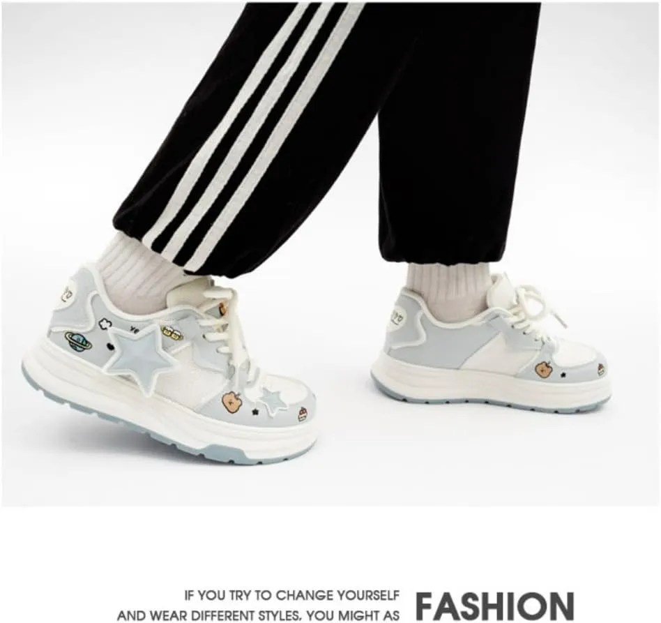 Star Print Women's Shoes Women's Platform Shoes Thick Sole Star Pattern Mesh Breathable Sneakers Women's Fashion Elevated Comfort Casual Plimsolls Lightweight Breathable Design
