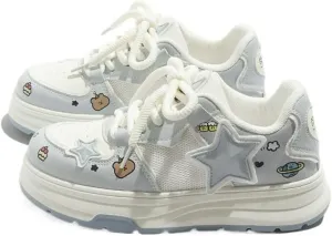 Star Print Women's Shoes Women's Platform Shoes Thick Sole Star Pattern Mesh Breathable Sneakers Women's Fashion Elevated Comfort Casual Plimsolls Lightweight Breathable Design