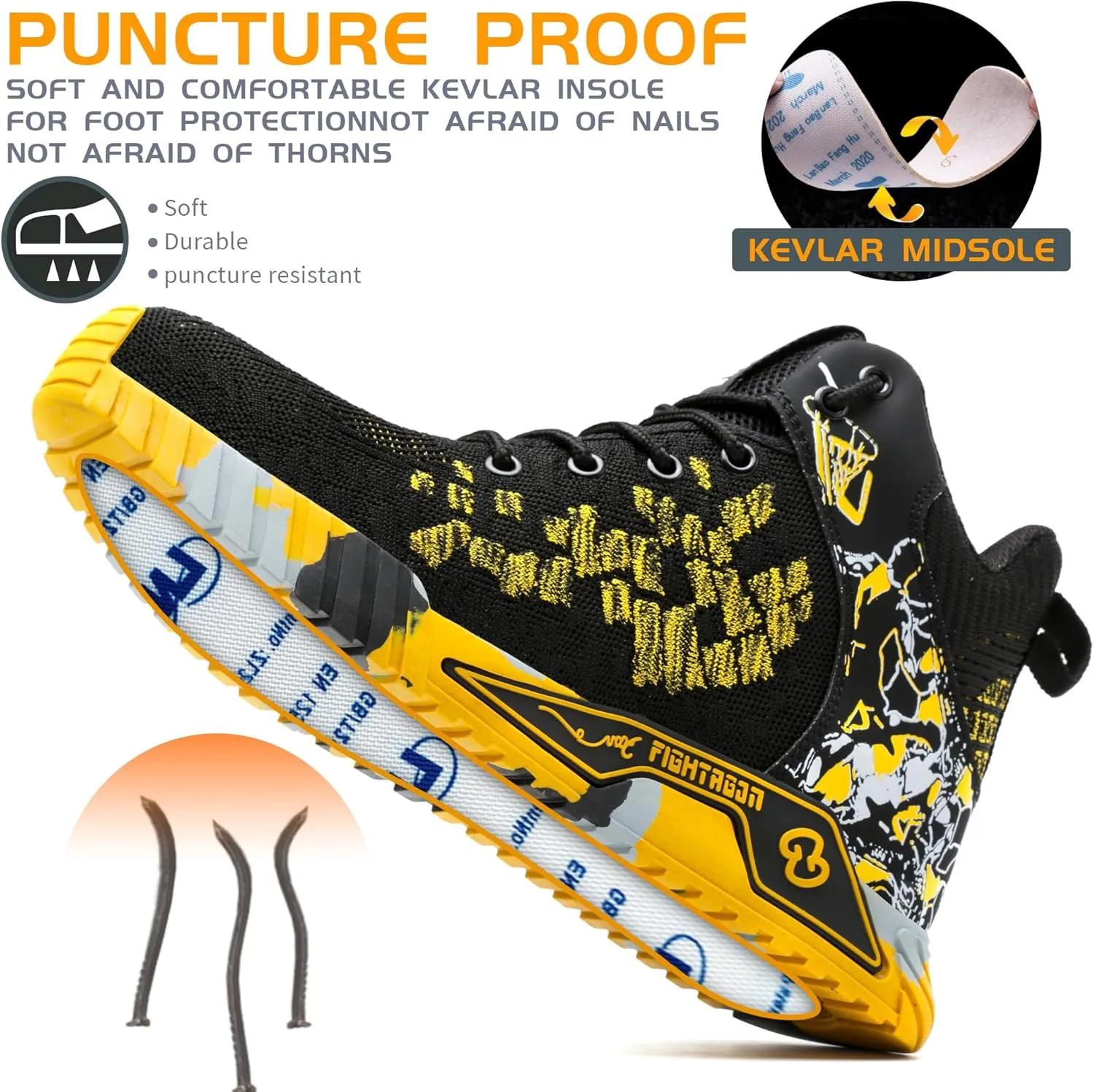 Steel Toe Shoes for Men Work Safety Footwear Slip Resistant Puncture-Proof Industrial Safety Shoes Comfortable Breathable Steel Toe Sneakers