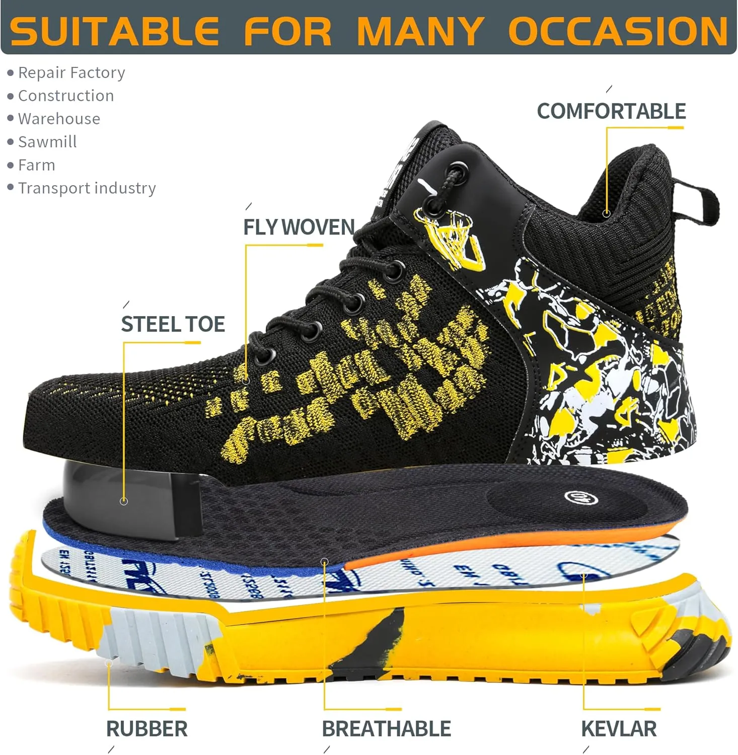 Steel Toe Shoes for Men Work Safety Footwear Slip Resistant Puncture-Proof Industrial Safety Shoes Comfortable Breathable Steel Toe Sneakers
