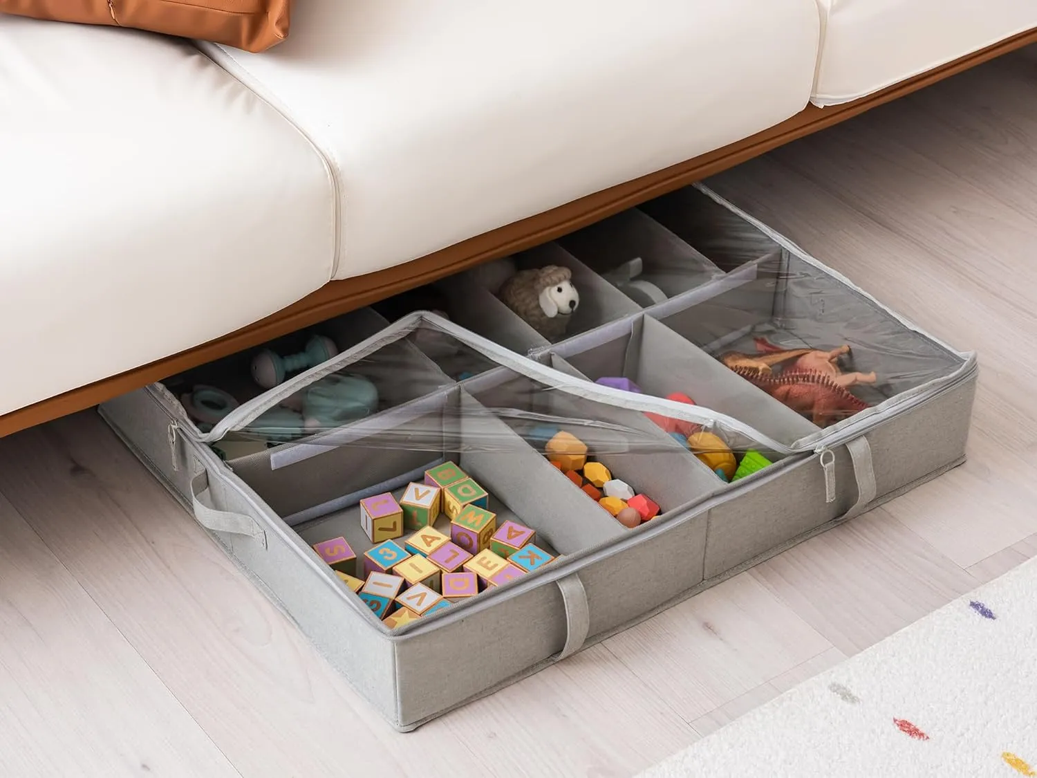 StorageWorks Under Bed Shoe Storage Organizer, Underbed Shoes Container with Adjustable Dividers, Shoe Storage Basket with Cover, Grey, 2-Pack, Space-Saving Shoe Box Fits up to 24 Pairs