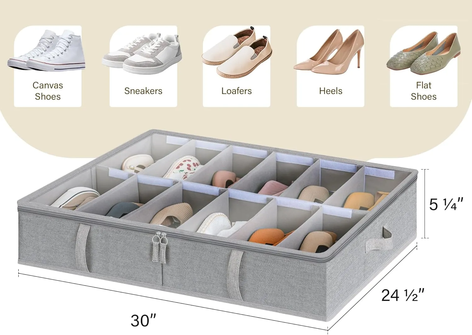 StorageWorks Under Bed Shoe Storage Organizer, Underbed Shoes Container with Adjustable Dividers, Shoe Storage Basket with Cover, Grey, 2-Pack, Space-Saving Shoe Box Fits up to 24 Pairs