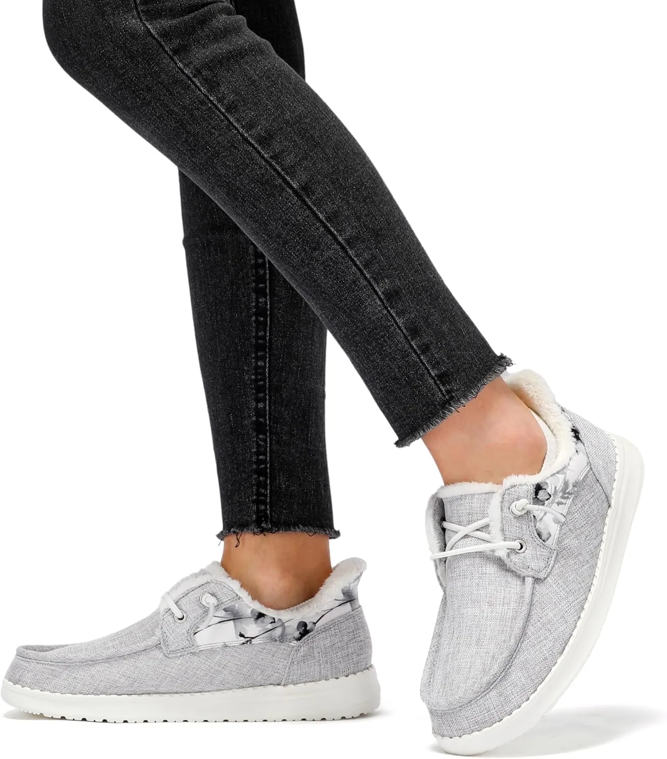 STQ Fur Lined Slip on Loafers for Women Plantar Fasciitis Relief Sneakers Comfort Orthopedic Maternity Shoes for Travel