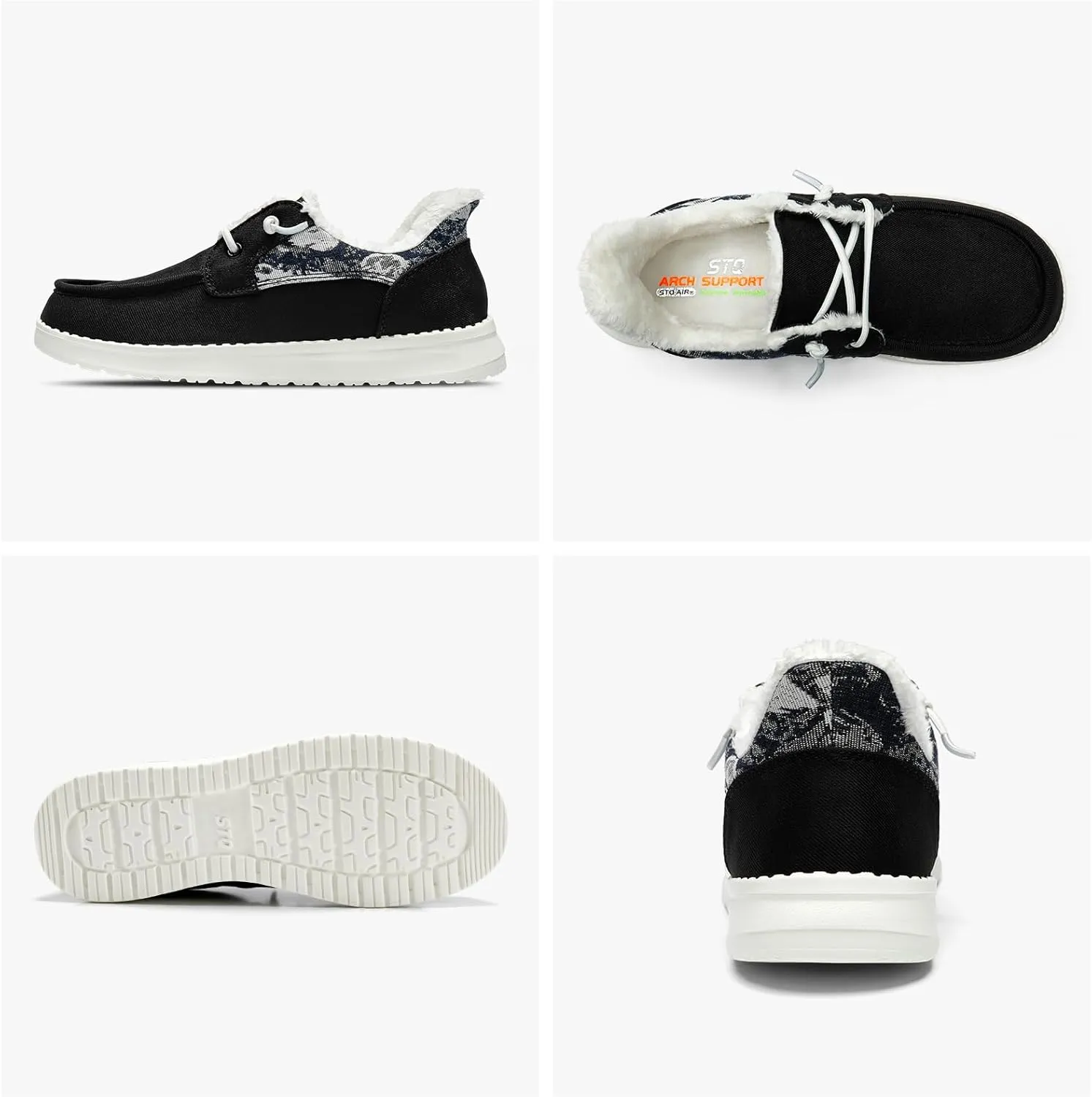 STQ Fur Lined Slip on Loafers for Women Plantar Fasciitis Relief Sneakers Comfort Orthopedic Maternity Shoes for Travel