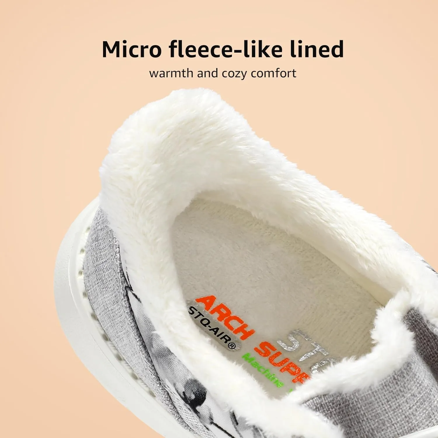 STQ Fur Lined Slip on Loafers for Women Plantar Fasciitis Relief Sneakers Comfort Orthopedic Maternity Shoes for Travel