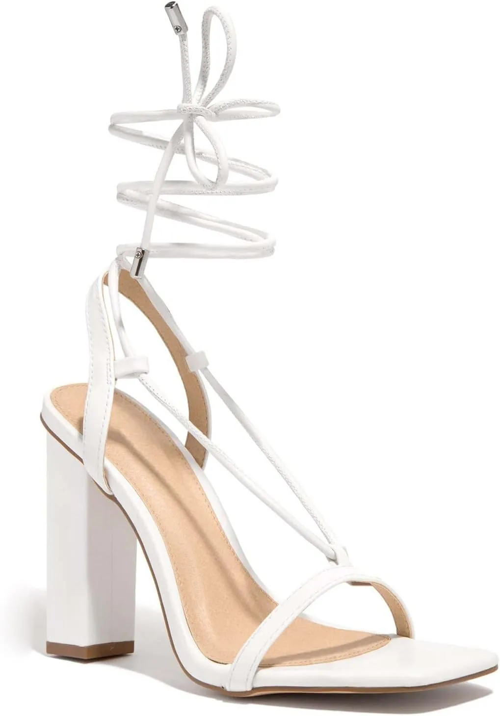 Strappy Heels for Women Bow Ankle Wrap Chunky Heels Open Toe Strappy Sandals Wedding Bride Dressy Pumps Block Heels