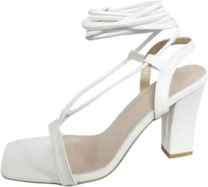 Strappy Heels for Women Bow Ankle Wrap Chunky Heels Open Toe Strappy Sandals Wedding Bride Dressy Pumps Block Heels