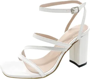 Strappy Heels for Women Open Toe Heel Sandals Chunky Ankle Buckle Stiletto Pumps Heeled Sandals Chunky Heels