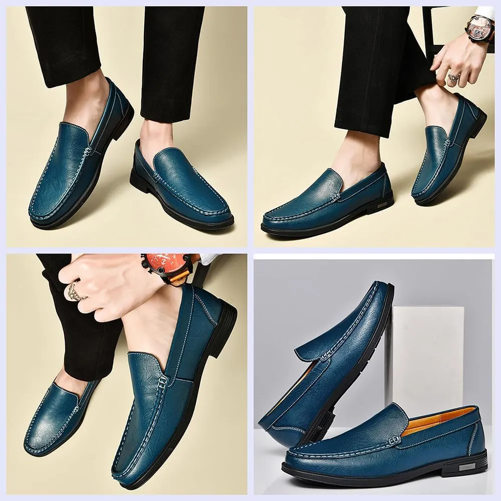 Stylish Men's Genuine Leather Slip-On Loafers, Comfortable Breathable Flats for Work, Driving, Office & Casual Wear - Soft Sole, Round Toe, Low Heel, Luxury Design