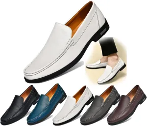 Stylish Men's Genuine Leather Slip-On Loafers, Comfortable Breathable Flats for Work, Driving, Office & Casual Wear - Soft Sole, Round Toe, Low Heel, Luxury Design