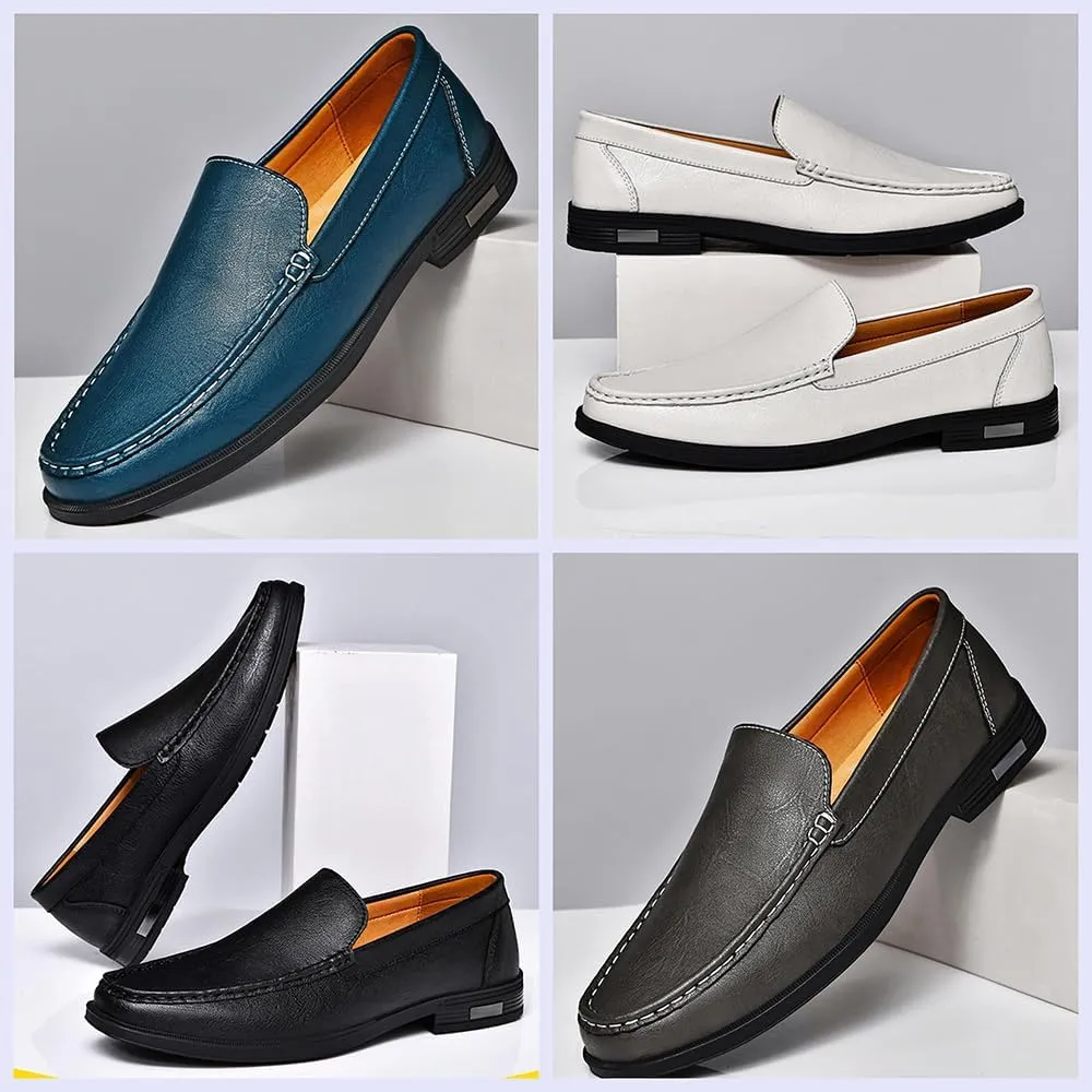 Stylish Men's Genuine Leather Slip-On Loafers, Comfortable Breathable Flats for Work, Driving, Office & Casual Wear - Soft Sole, Round Toe, Low Heel, Luxury Design
